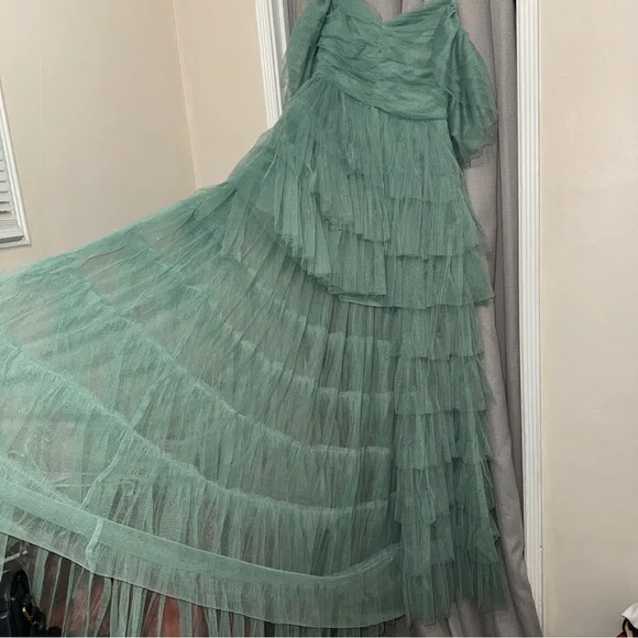 Ruffled Tiered Sage Dress - Picture 9 of 11